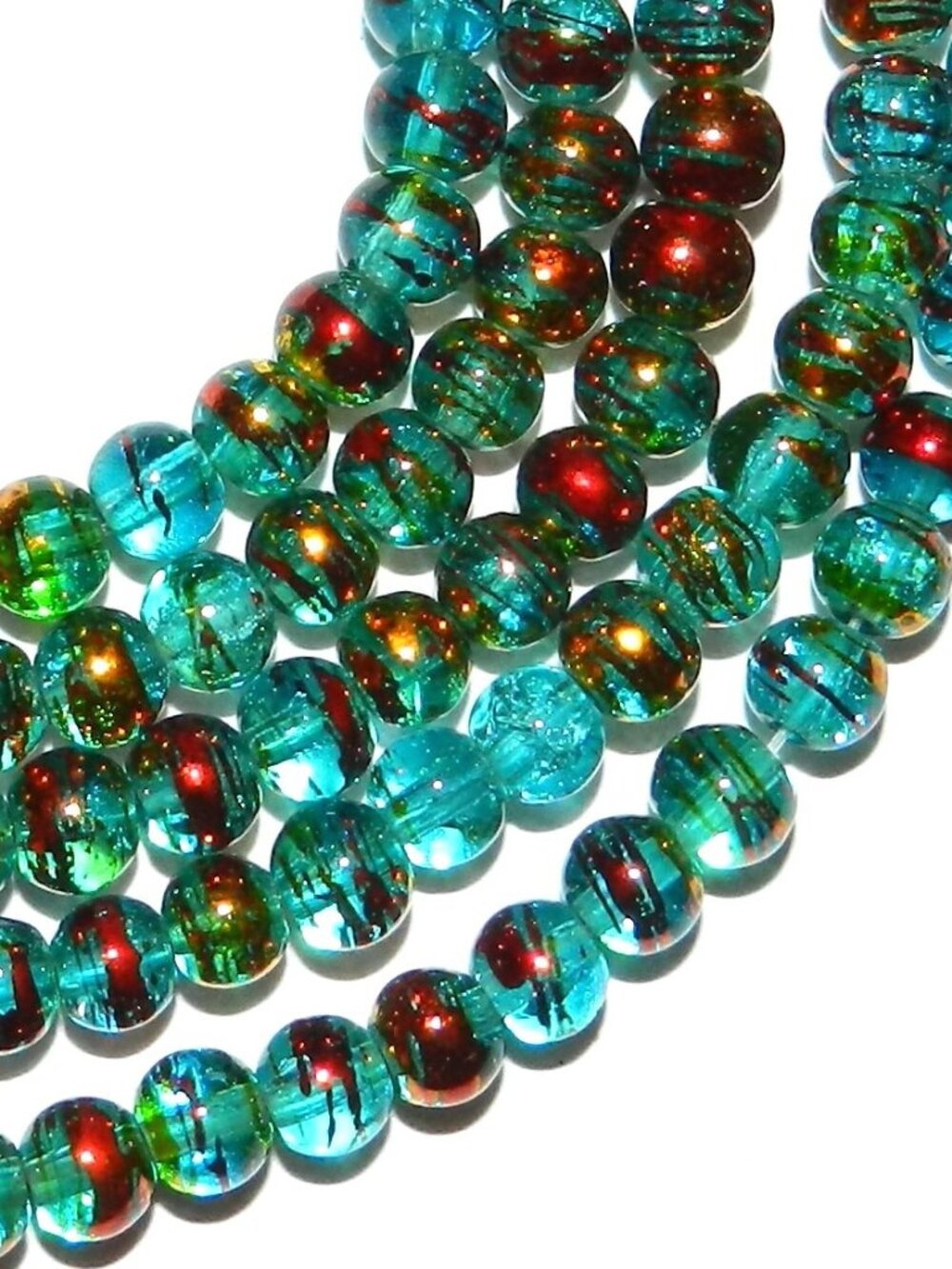 New DIY Blue Metallic Drawbench Swirl 4mm Round Crackle Glass Beads 32" G3911